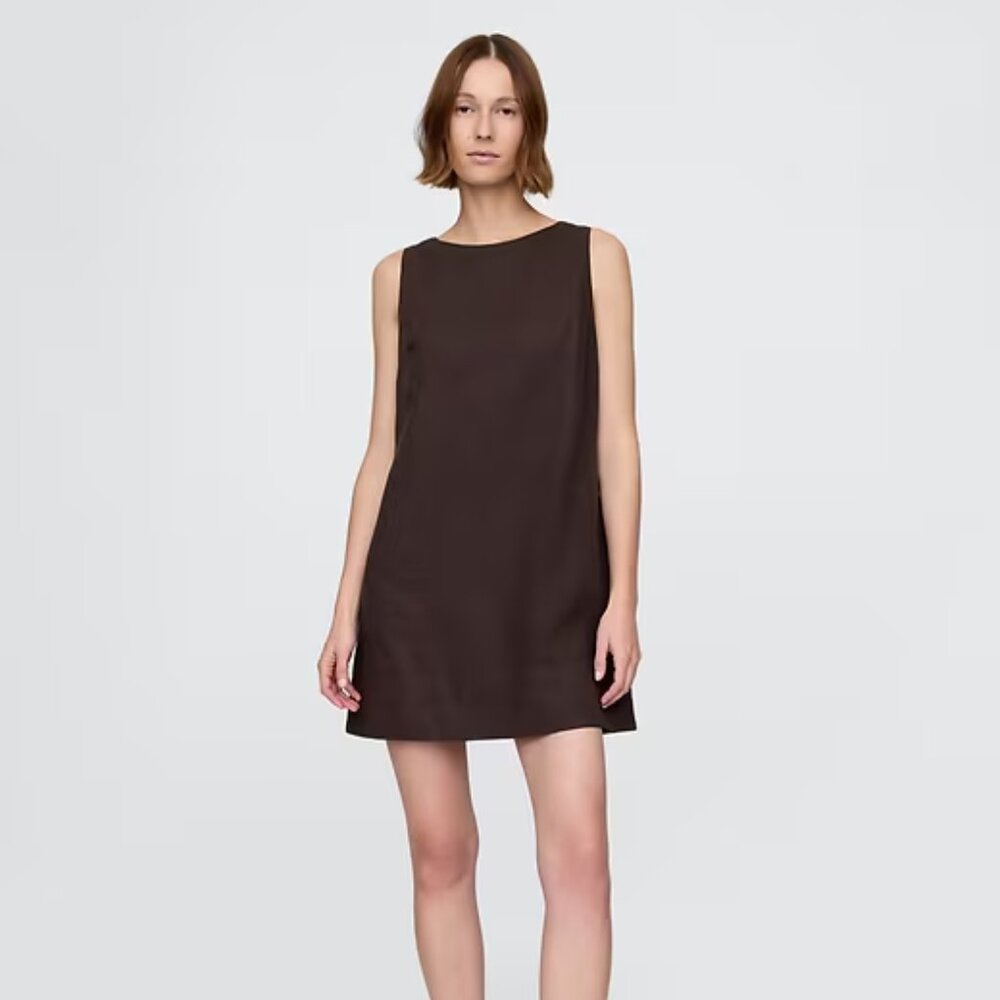 Linen-Blend Mini Shift Dress | Terra Brown | Size S | NWT | GAP